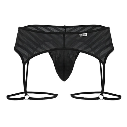 Black mesh men’s garter belt candy man 99792 with diagonal stripes and adjustable straps