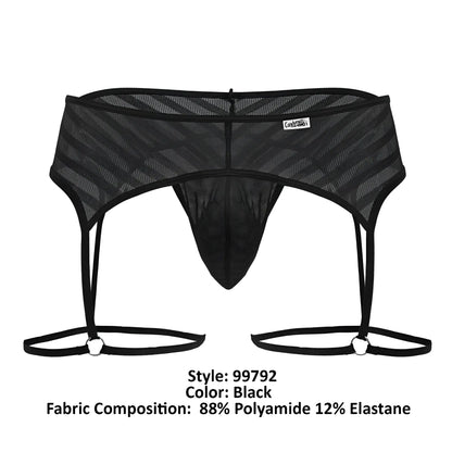 Black mesh men’s garter belt candyMan 99792 with diagonal striped pattern and adjustable straps