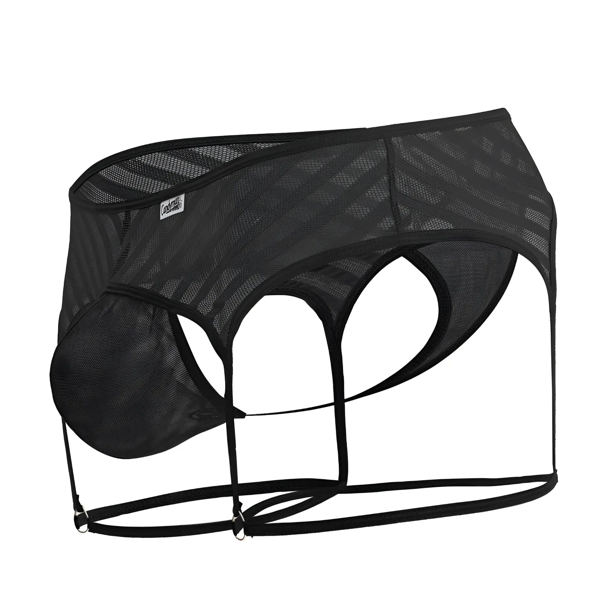 Candyman 99792 mesh garter thongs men’s underwear in black with supportive contoured design and adjustable straps