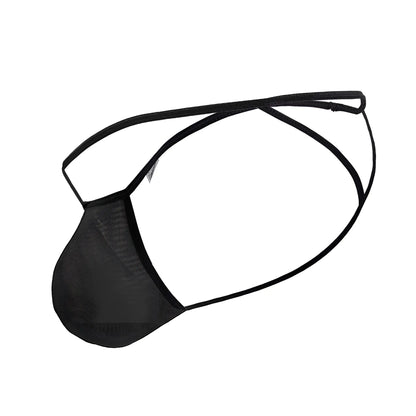 Black mesh thong candyMan 99795 g-string with thin elastic straps showing front side design
