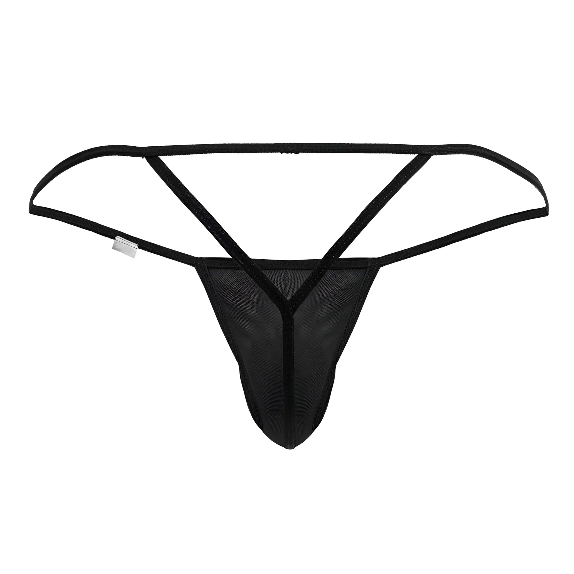 Black CandyMan 99795 mesh G-string thong with thin supportive straps and sleek minimalist design front view