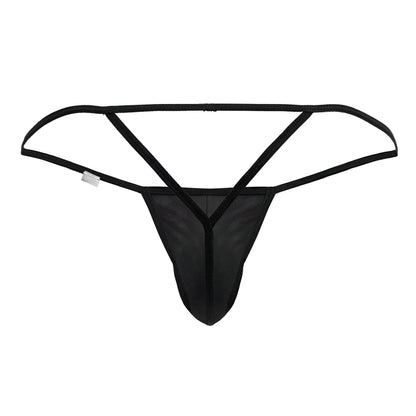 Black CandyMan 99795 mesh G-string thong with thin supportive straps and sleek minimalist design front view