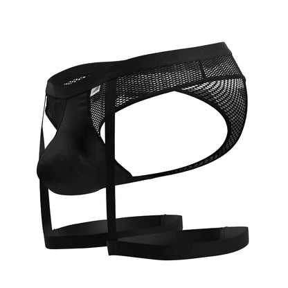 Black mesh and satin briefs with supportive contoured design candyMan 99798 garter mesh thongs color black