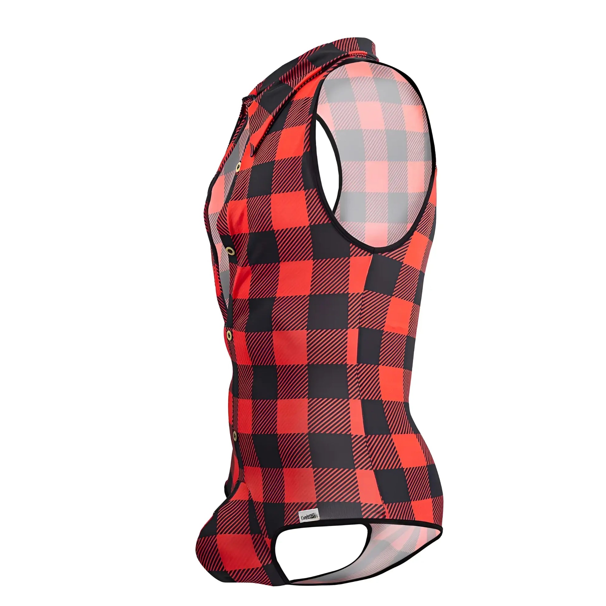 CandyMan 99800 lumberjack bodysuit red cycling vest with red and black plaid and breathable mesh panels