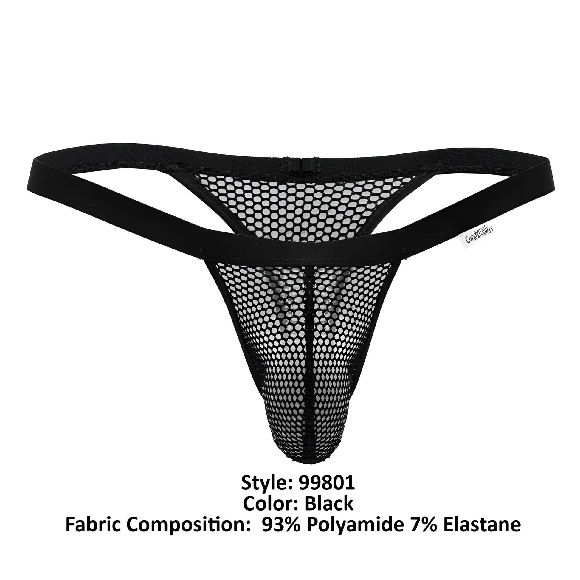 Black mesh thong with solid elastic waistband made from 93 polyamide 7 elastane candyman 99801 mesh thongs black