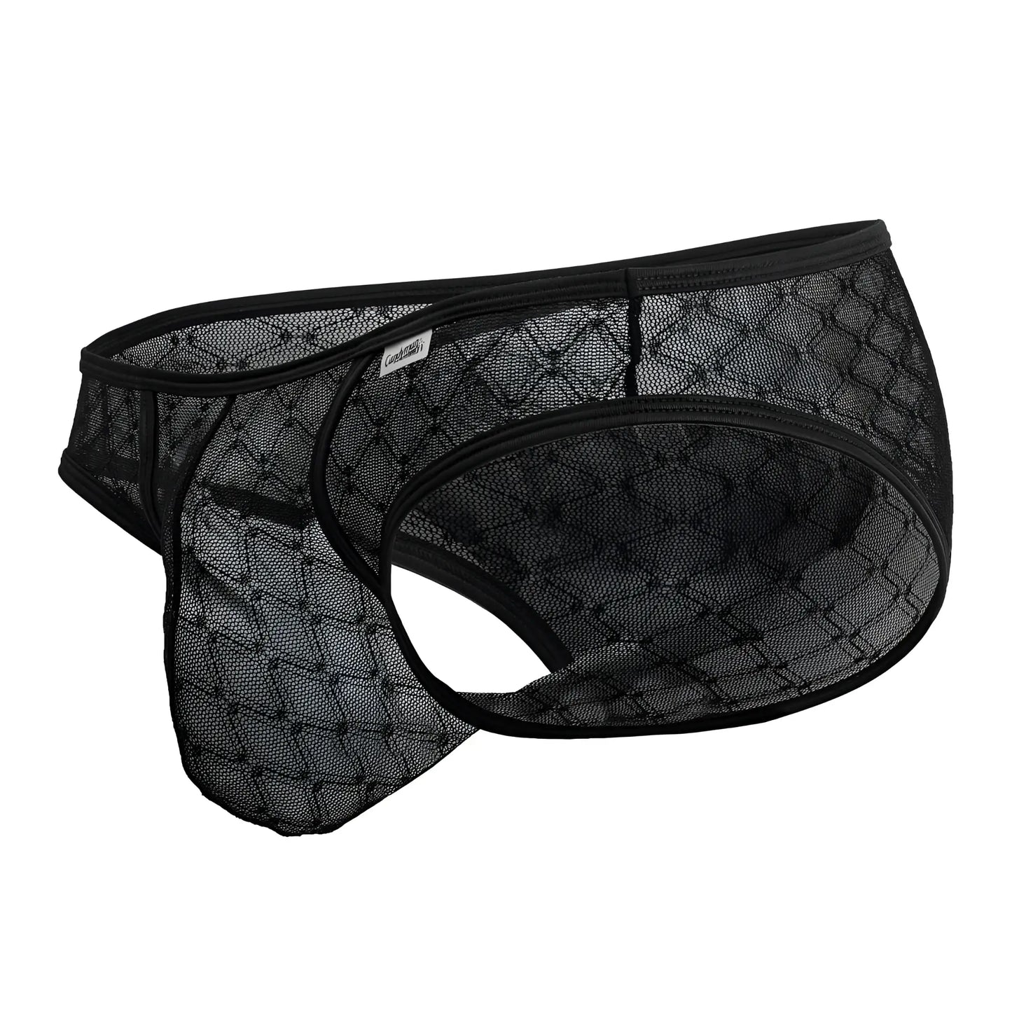 Black CandyMan 99812 mesh briefs with diamond pattern design and reinforced elastic waistband for comfortable fit