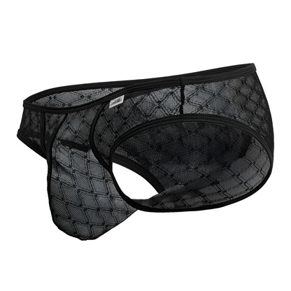 Black CandyMan 99812 mesh briefs with diamond pattern design and reinforced elastic waistband for comfortable fit