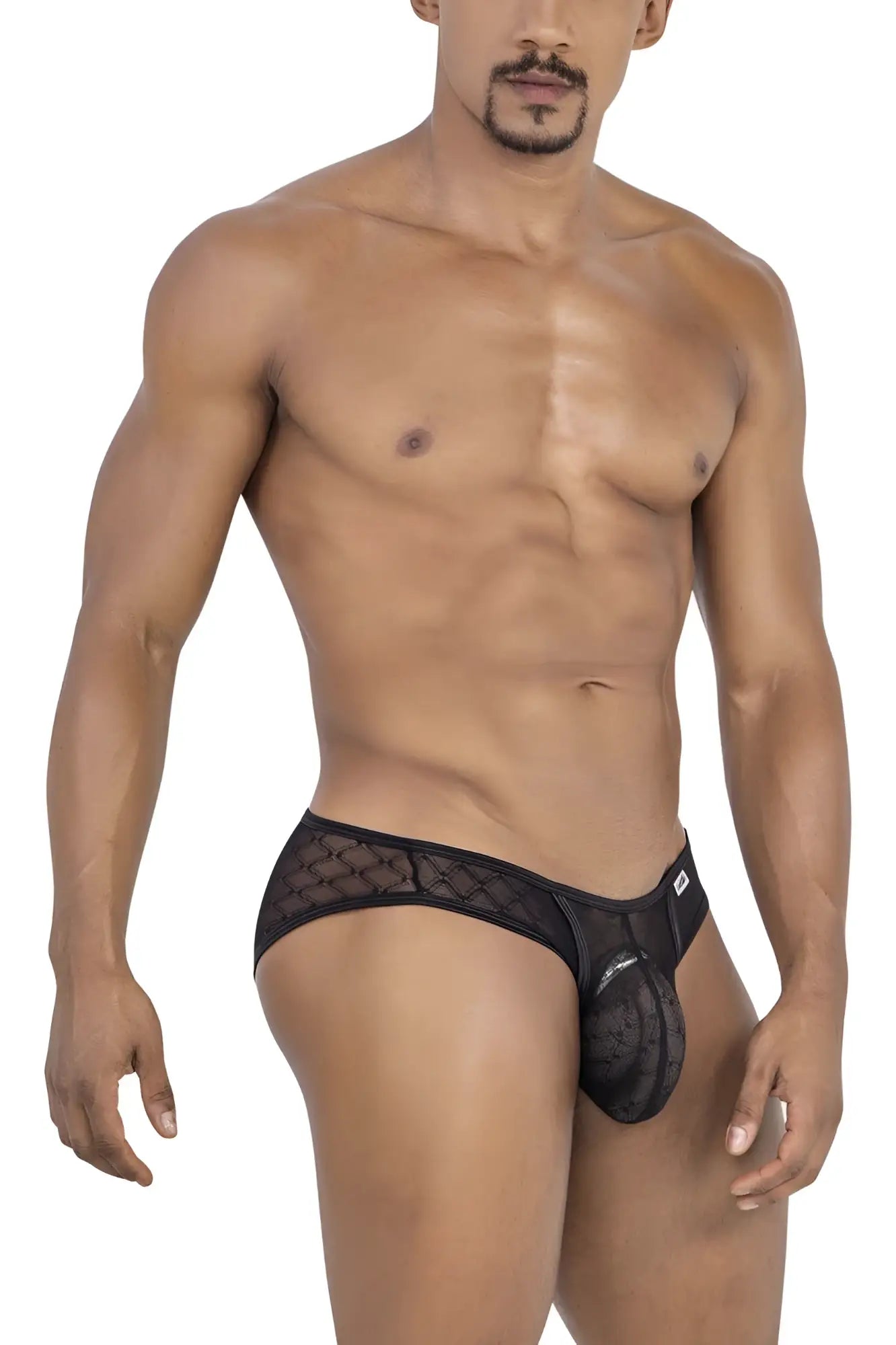 Black lace CandyMan 99812 mesh briefs for men with a central pouch in black color and breathable mesh design