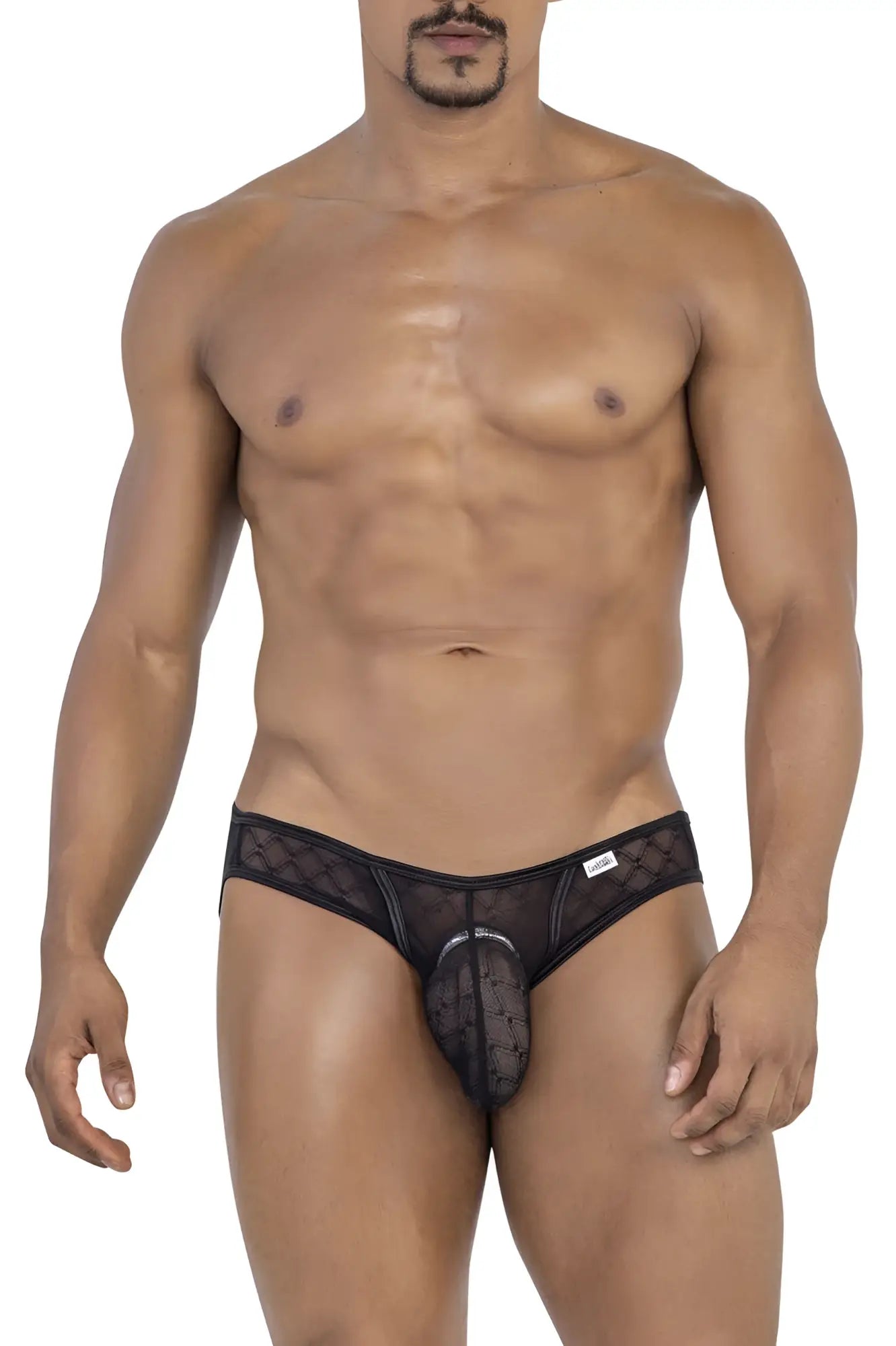 Black candyMan 99812 mesh briefs thong with sheer mesh design and open front detail
