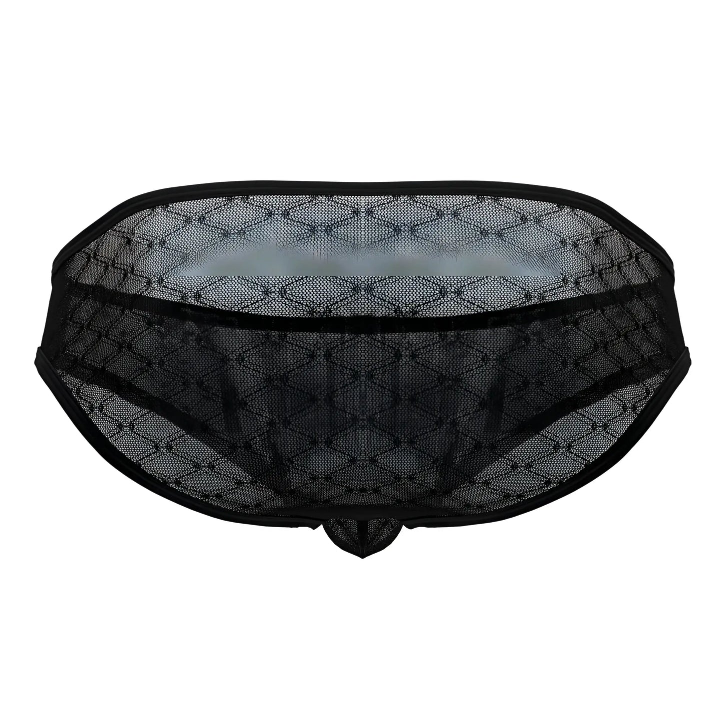 CandyMan 99812 mesh briefs in black feature a diamond-patterned mesh design with solid black lace trim