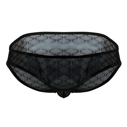 CandyMan 99812 mesh briefs in black feature a diamond-patterned mesh design with solid black lace trim