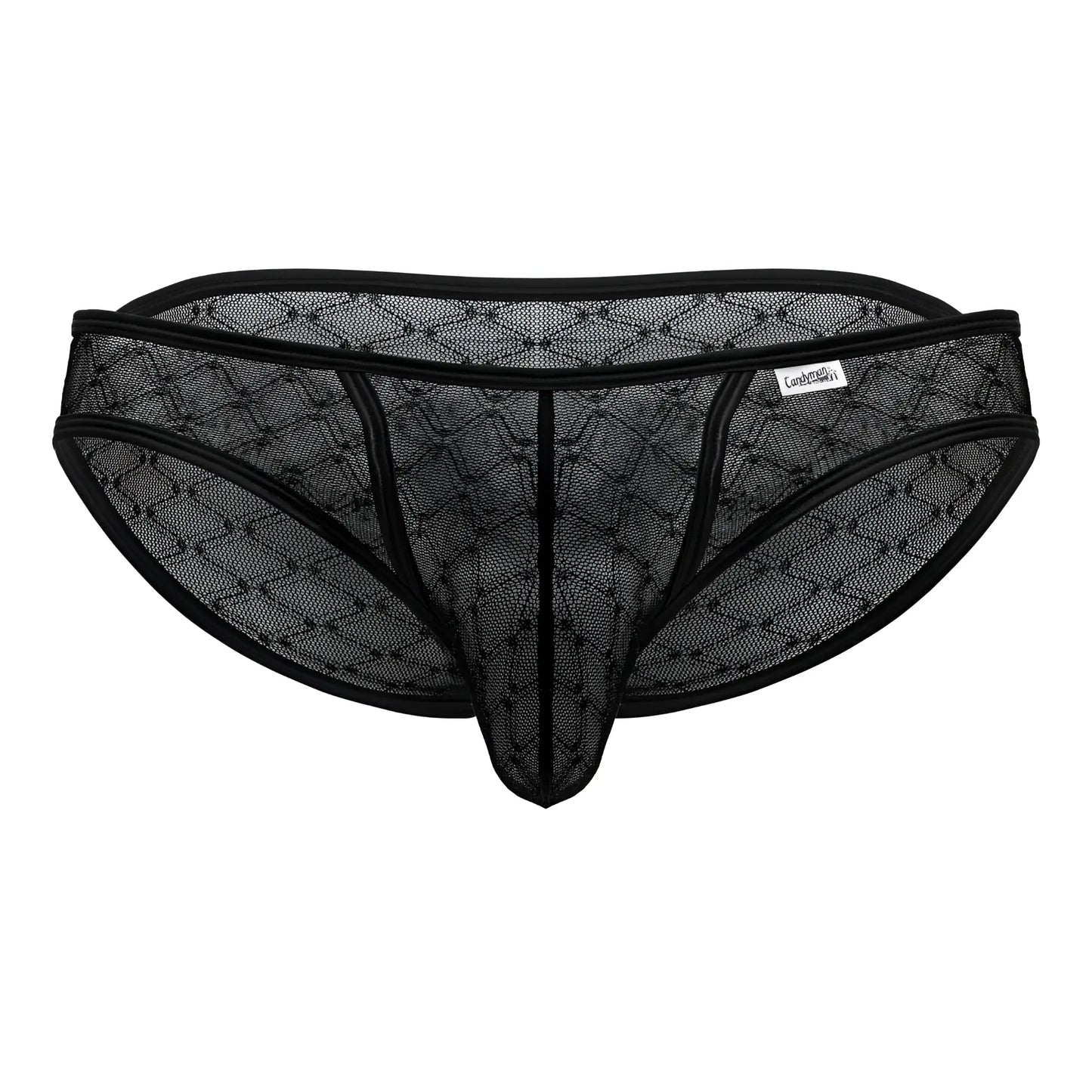 Black mesh thong candyMan 99812 briefs with diamond-patterned design and reinforced elastic waistband
