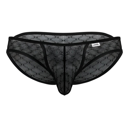 Black mesh thong candyMan 99812 briefs with diamond-patterned design and reinforced elastic waistband