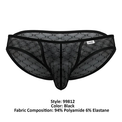 Black mesh thong CandyMan 99812 briefs with diamond-patterned design and reinforced elastic waistband