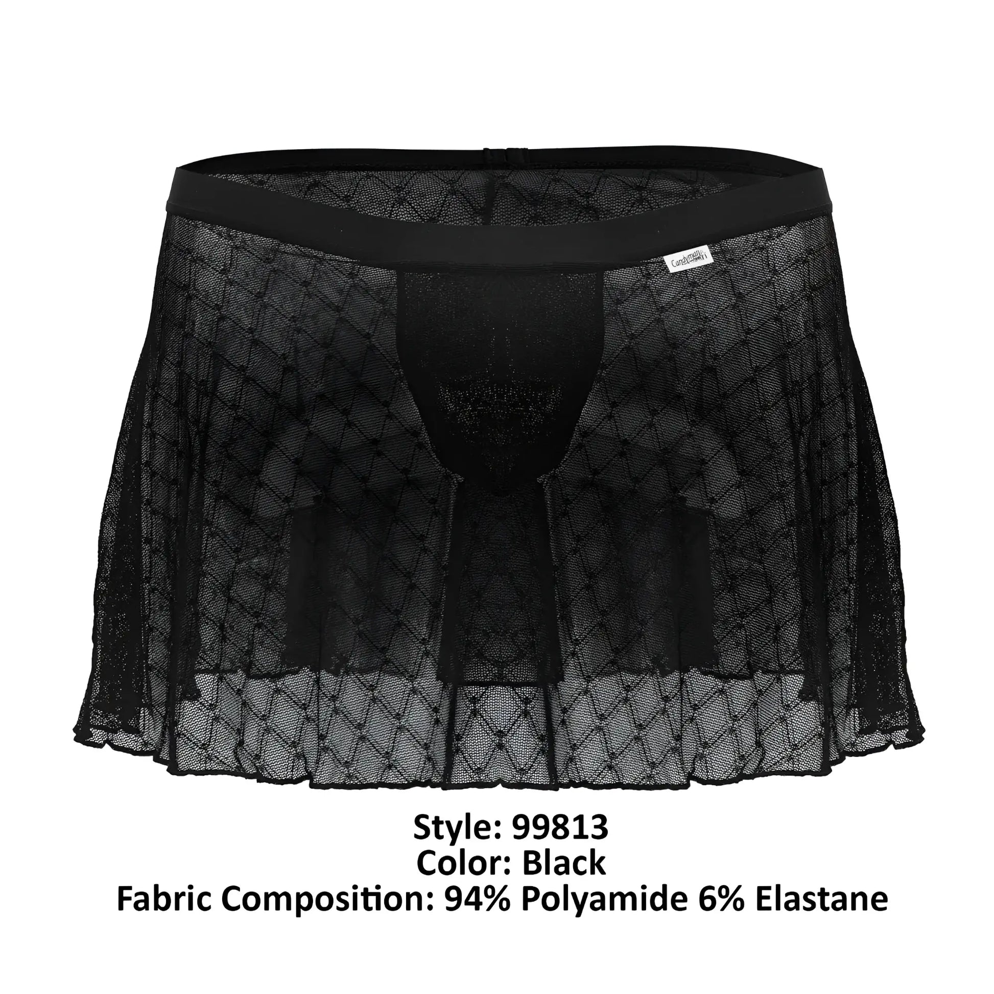 Black sheer mesh skirt candyMan 99813 with diamond pattern and elastic waistband for stylish layering