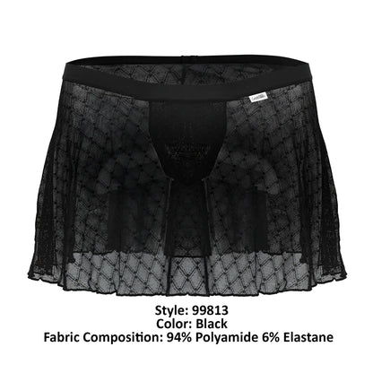 Black sheer mesh skirt candyMan 99813 with diamond pattern and elastic waistband for stylish layering