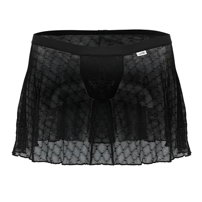 Black sheer lace men’s underwear with diamond pattern and elastic waistband candyMan 99813 mesh skirt black