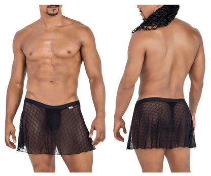 Black sheer mesh briefs with a solid black waistband from candyman 99813 mesh skirt color black collection
