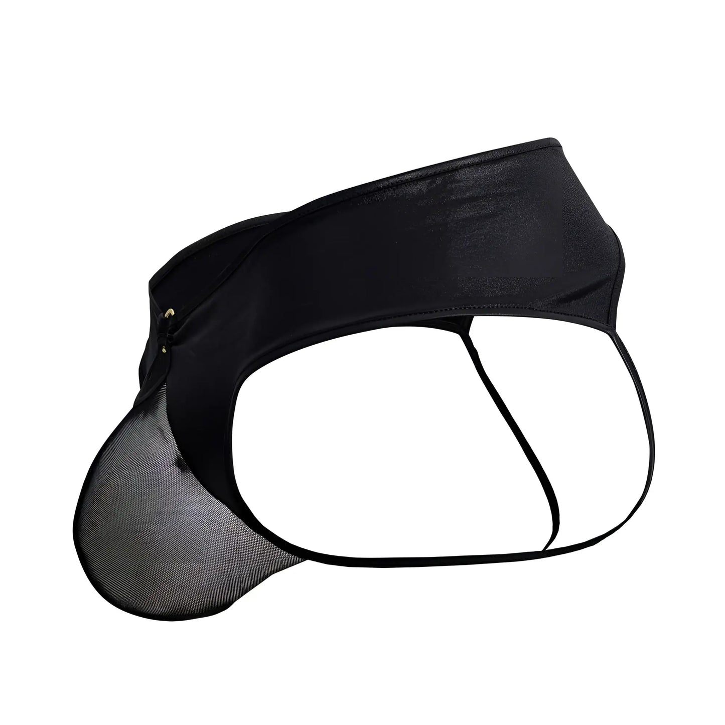 Black mesh and satin briefs candyMan 99817 bulge jockstrap with sleek modern design in black color