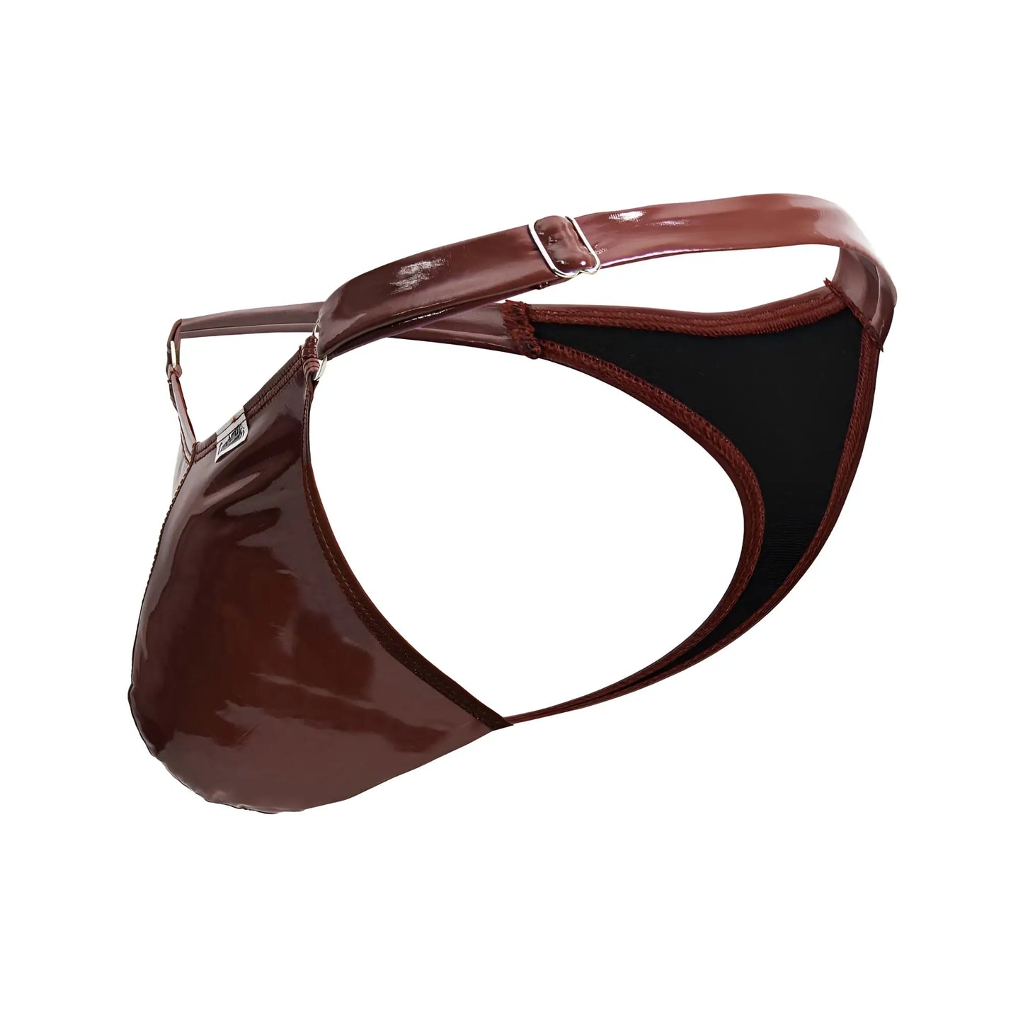 CandyMan 99819 dom thong in gloss wine brown patent leather with black interior lining and adjustable strap
