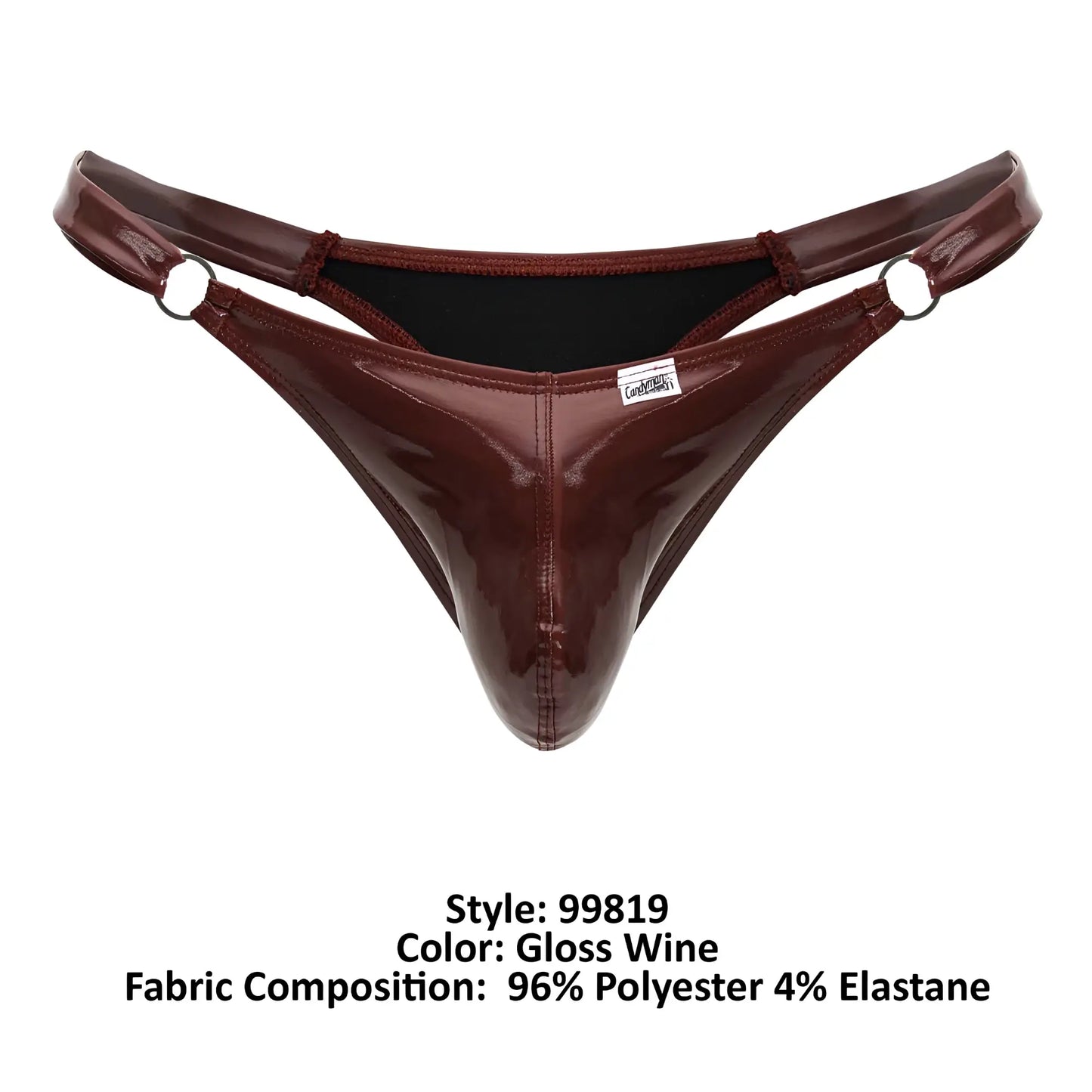 Gloss wine colored shiny polyester and elastane thong from CandyMan 99819 with a sleek design
