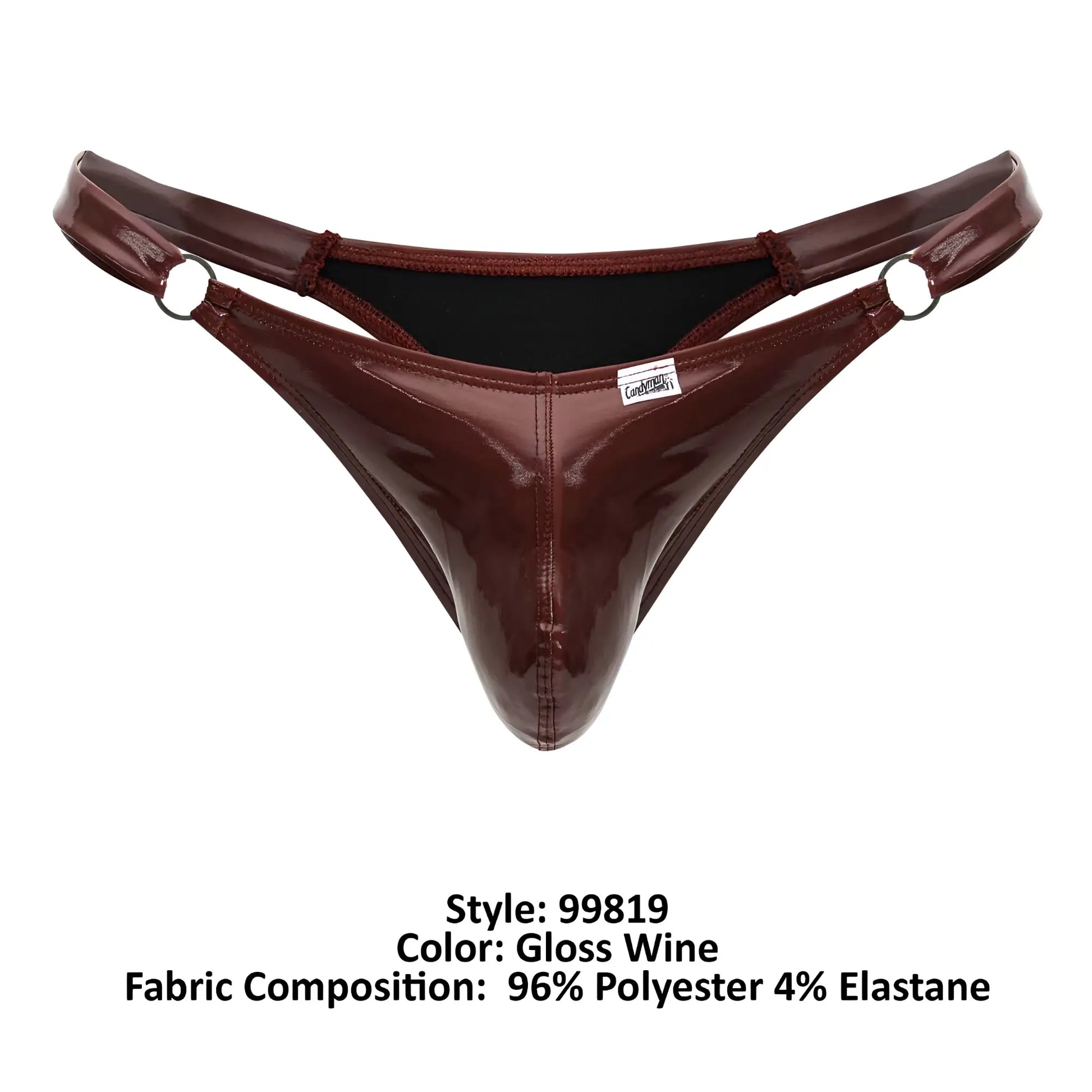 Gloss wine colored shiny polyester and elastane thong from CandyMan 99819 with a sleek design