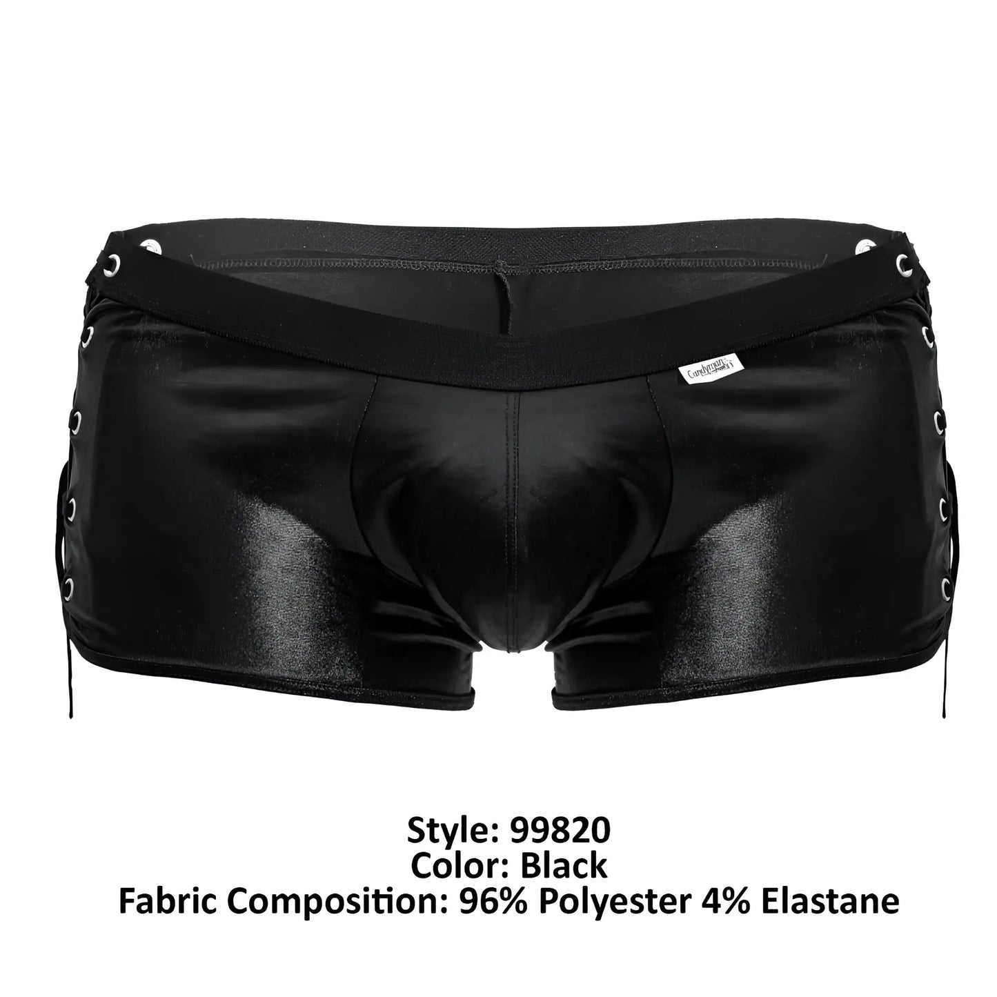 Black shiny polyester briefs candyMan 99820 side-tie trunks with lace-up sides and a stretchy waistband