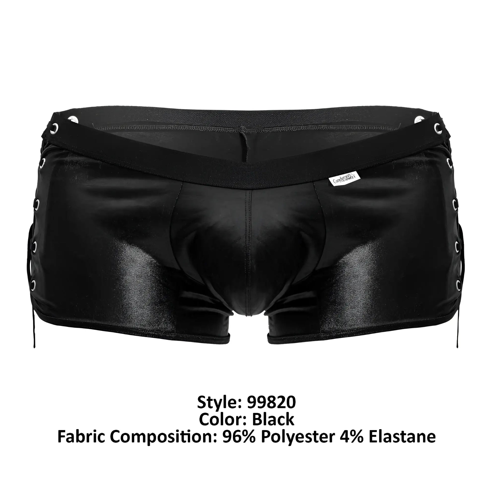 Black shiny polyester briefs candyMan 99820 side-tie trunks with lace-up sides and a stretchy waistband