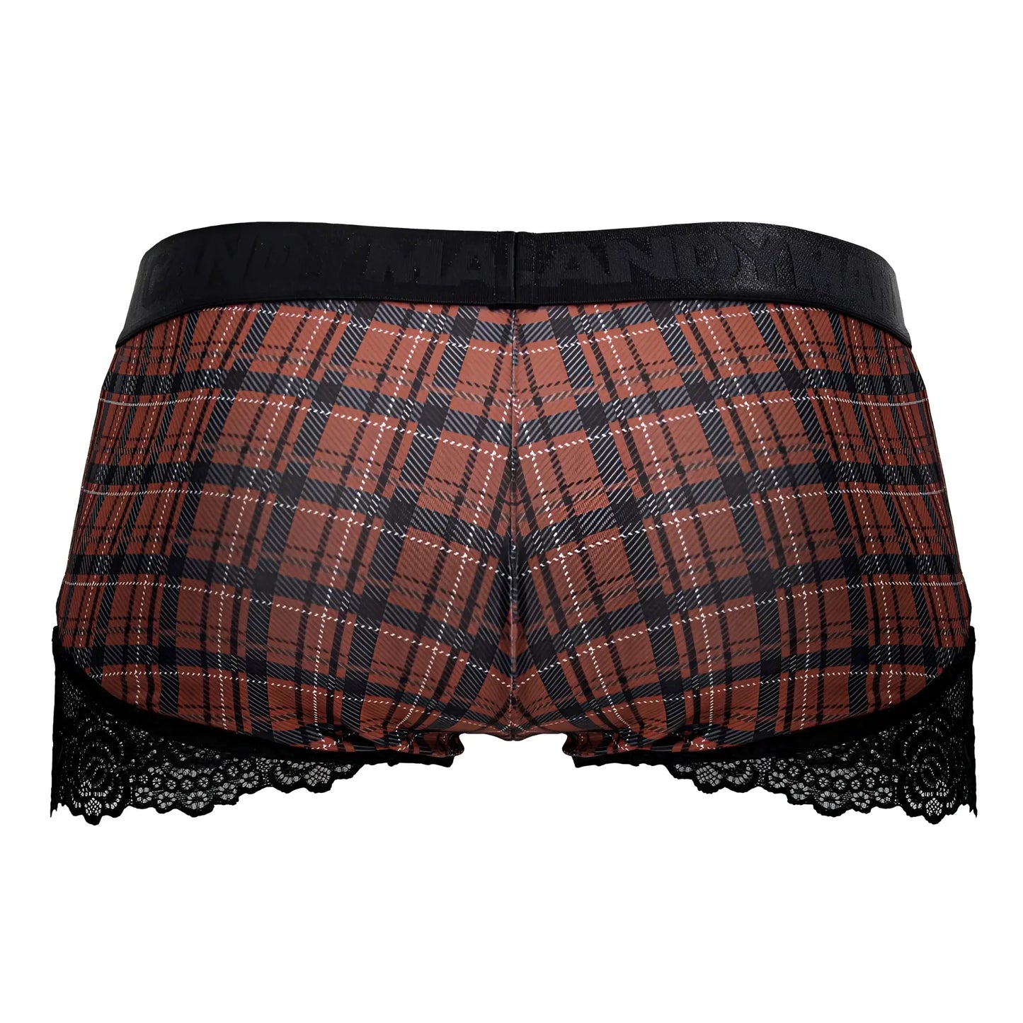 Candyman 99821 back to school trunks in red plaid with black lace trim briefs for comfortable everyday wear