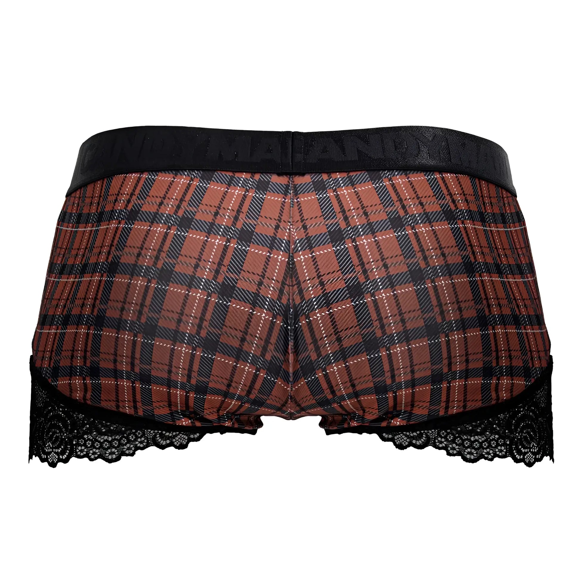 Candyman 99821 back to school trunks in red plaid with black lace trim briefs for comfortable everyday wear