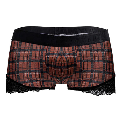 Brown and black plaid boxer briefs with lace trim from candyman 99821 back to school trunks color red plaid collection