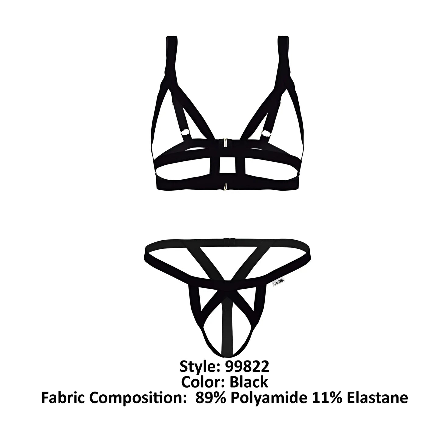 Black strappy lingerie set candyMan 99822 with geometric crisscross design in a two piece outfit