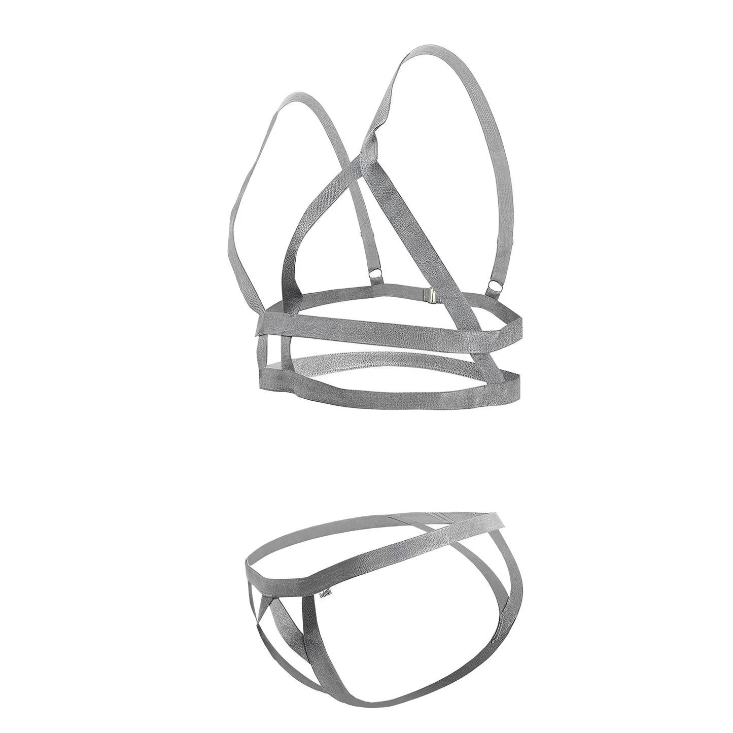 Silver metallic strap harness set in gray candyMan 99822 two piece outfit showcasing sleek harness design
