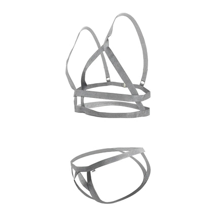 Silver metallic strap harness set in gray candyMan 99822 two piece outfit showcasing sleek harness design