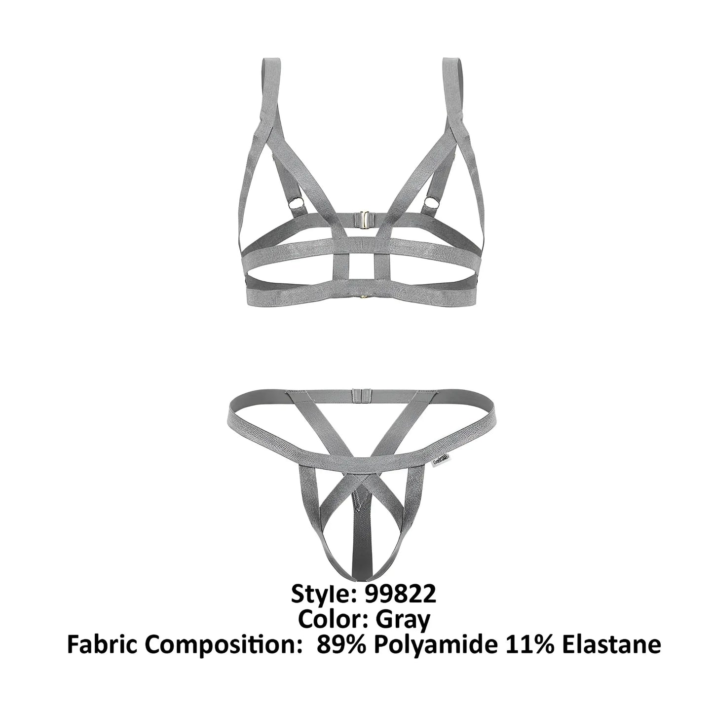 Gray strappy harness-style lingerie set candyMan 99822 made of 89 polyamide 11 elastane for a stylish two-piece outfit