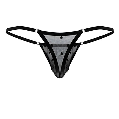 Black mesh thong with thin straps and small black dots from candyman 99824 collection in black color