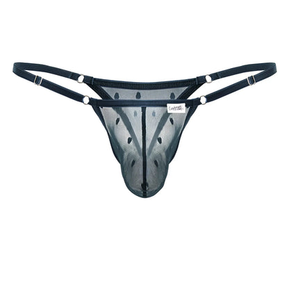 Black mesh thong with adjustable straps and silver-toned metal hardware from candyman in green color