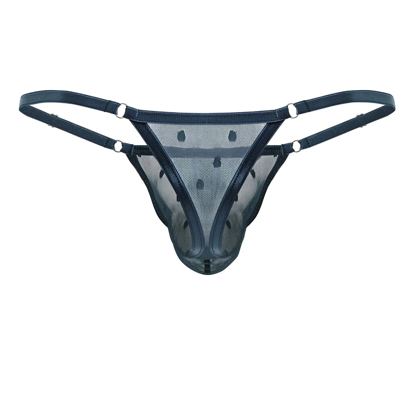 Black mesh thong with adjustable straps and silver-toned rings from candyman 99824 mesh thongs color green collection