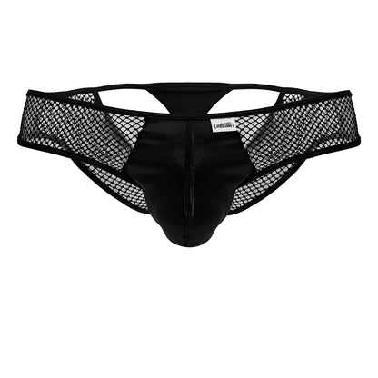 Black mesh and satin briefs with a central front panel candyMan 99826 fishnet thongs in black color