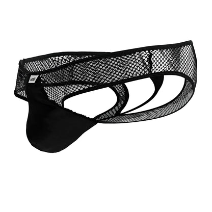 Black candyMan 99826 fishnet thongs with solid padded front panel in mesh material for a bold look