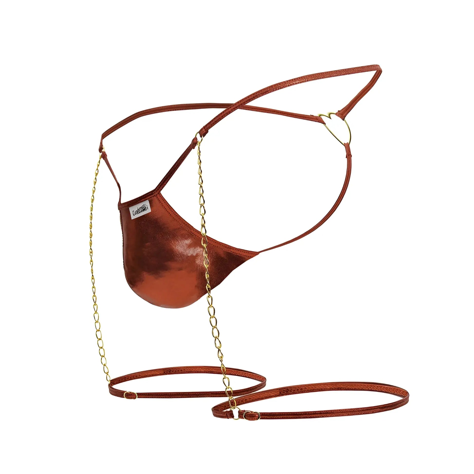 Copper metallic thong with gold chain and heart shaped clasp from candyman 99827 chain-garter thongs in red
