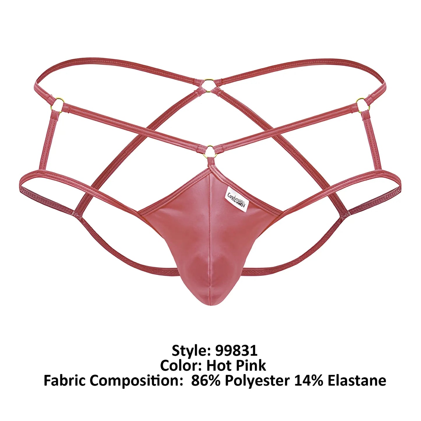 Hot pink candyMan 99831 cage jockstrap thong made of 86 polyester 14 elastane with lace-up detail