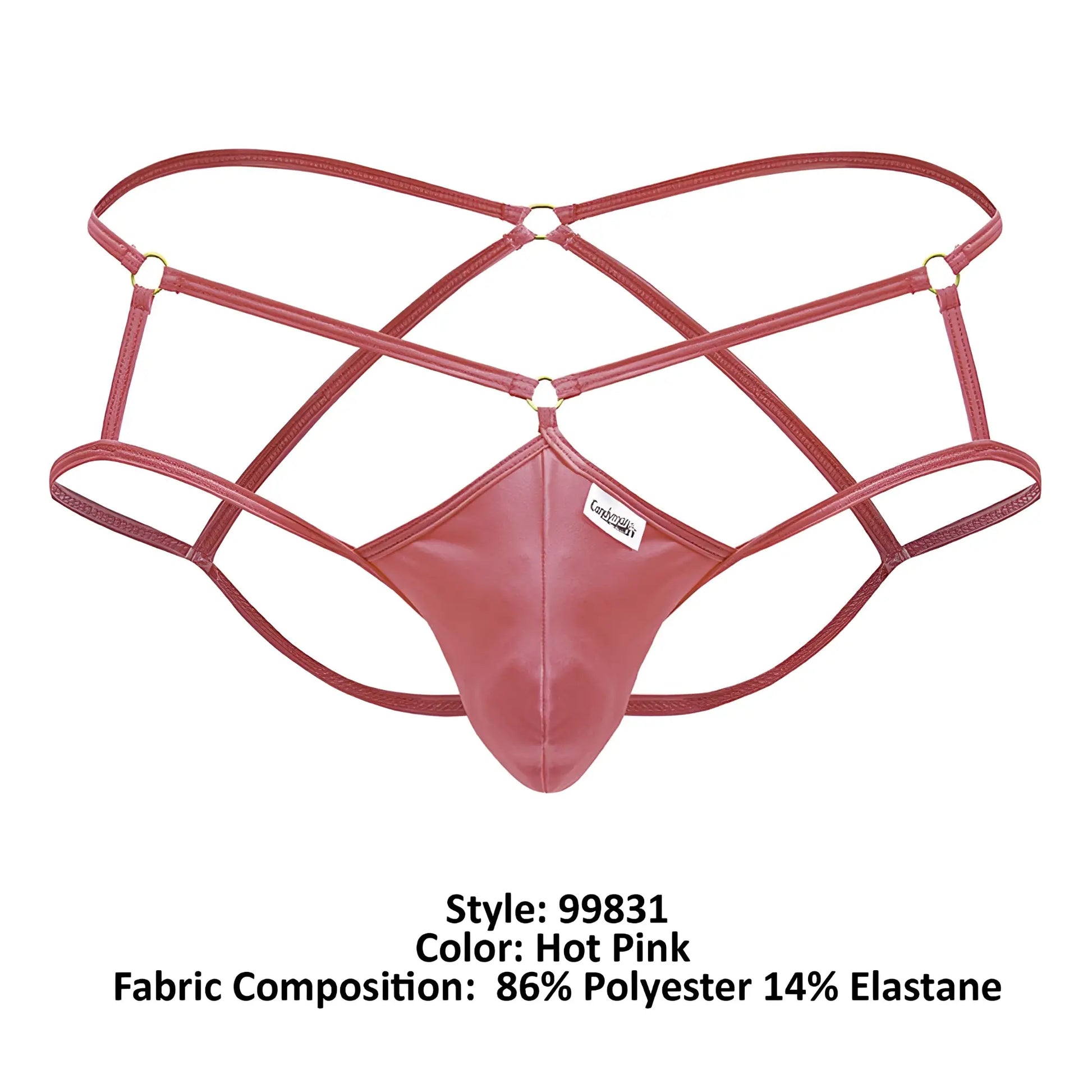 Hot pink candyMan 99831 cage jockstrap thong made of 86 polyester 14 elastane with lace-up detail