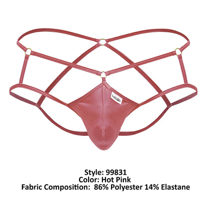 Hot pink candyMan 99831 cage jockstrap thong made of 86 polyester 14 elastane with lace-up detail