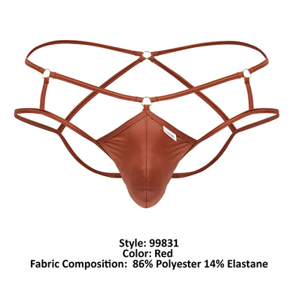 Red candyman 99831 cage jockstrap thong with crisscross design made of 86 polyester 14 elastane