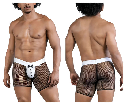 Black mesh briefs with white waistband and tuxedo button detail by candyman 99834 tuxedo trunks black