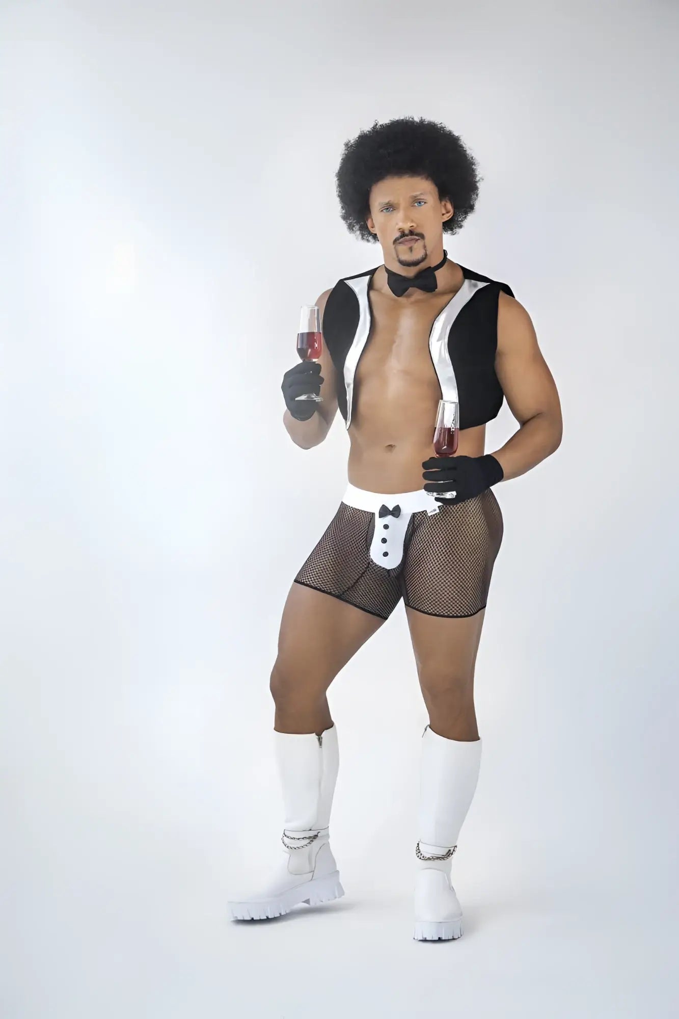 Black and white mesh tuxedo trunks with bow tie detail candyMan 99834 tuxedo trunks color black