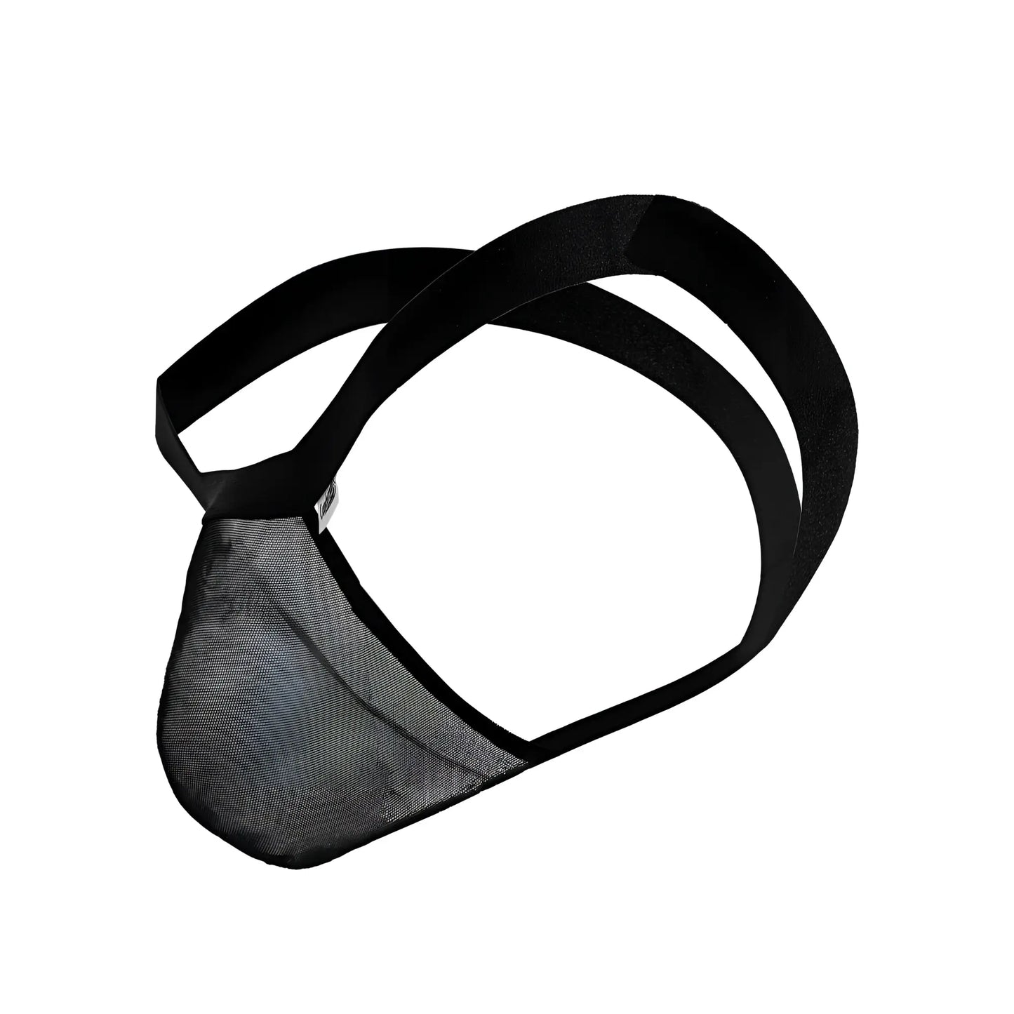 Black mesh briefs with elastic straps showing the back side in the candyman 99841 mesh thongs color black collection