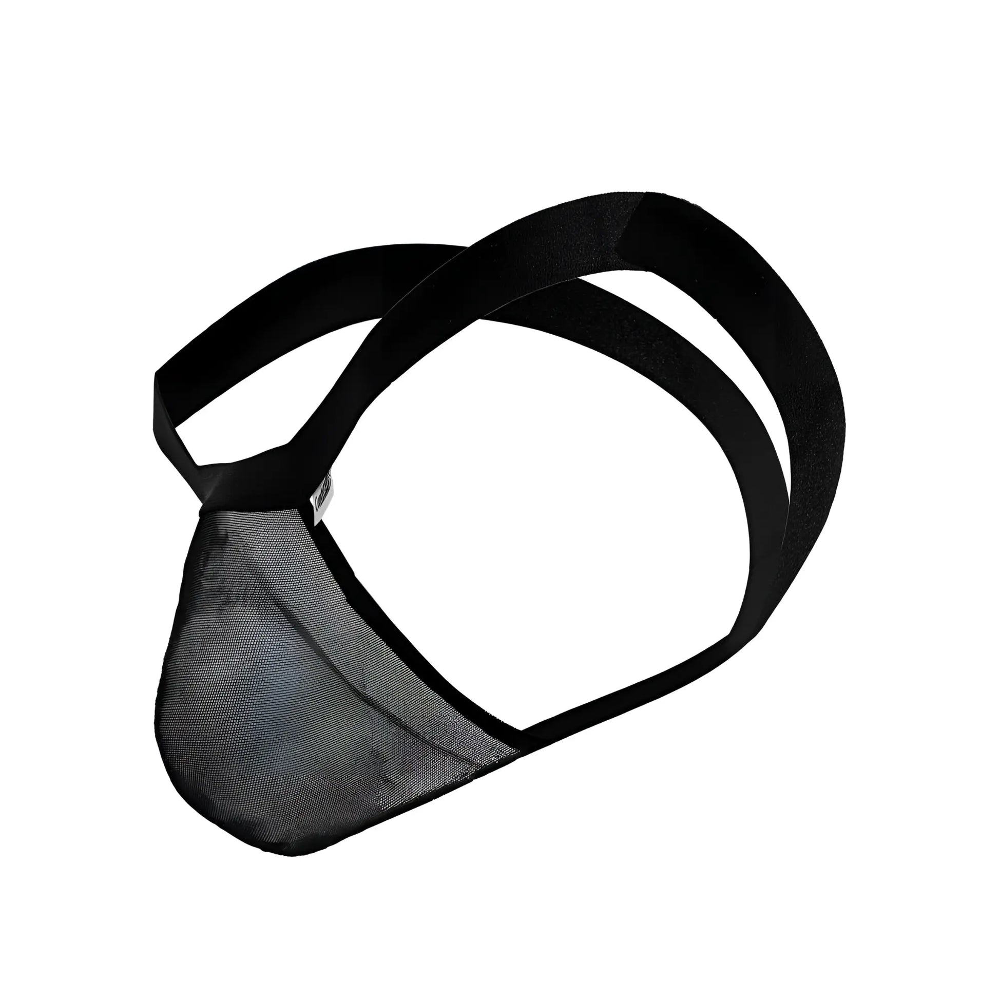 Black mesh briefs with elastic straps showing the back side in the candyman 99841 mesh thongs color black collection