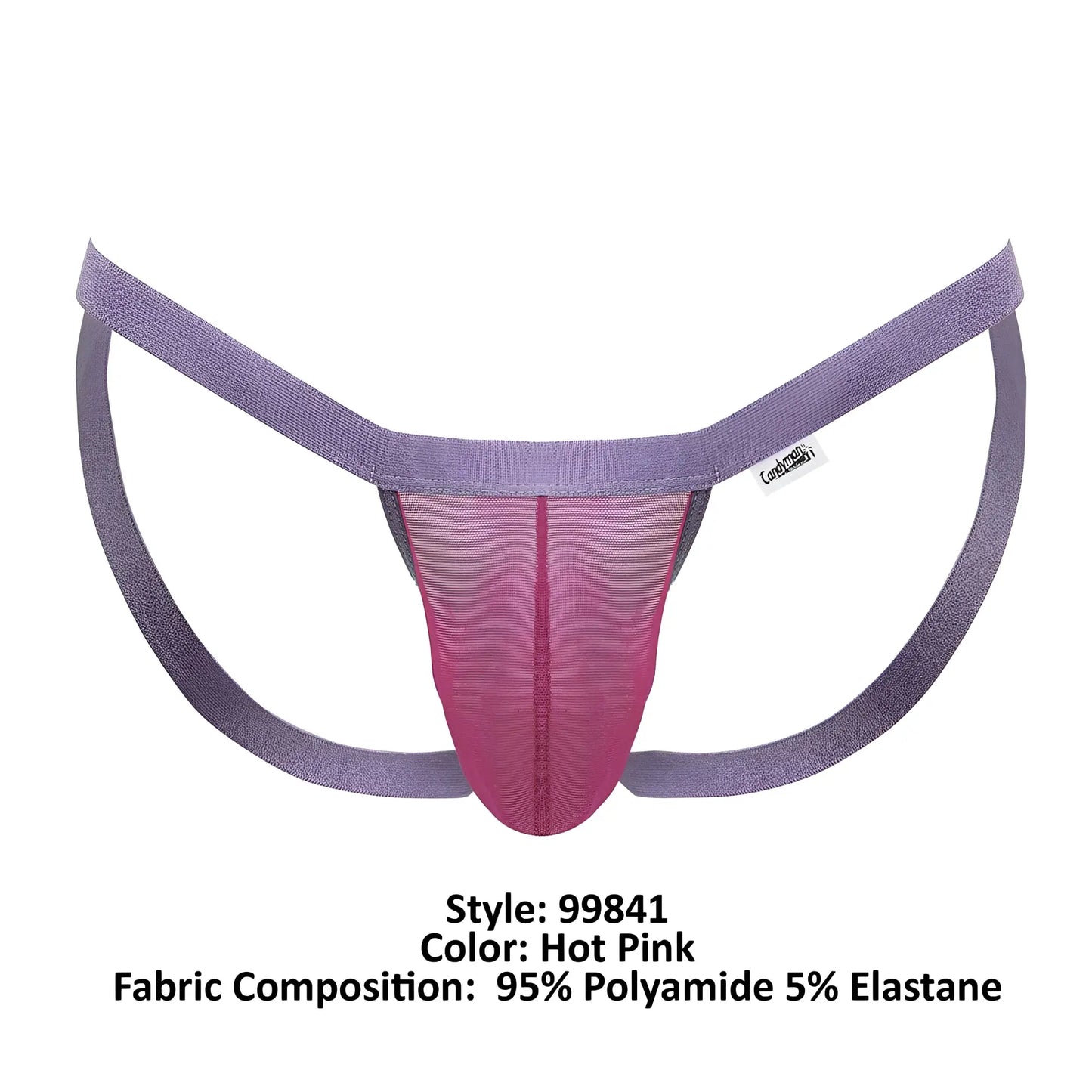 CandyMan 99841 mesh thong in hot pink and purple with a mesh front panel made of 95 polyamide 5 elastane